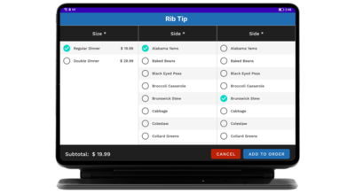 multi column modifier for easy order taking